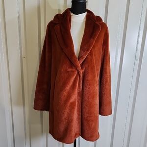 Sebby Collection Women's Faux Fur Notch Collar 3/4 Length Coat Rust Size Medium